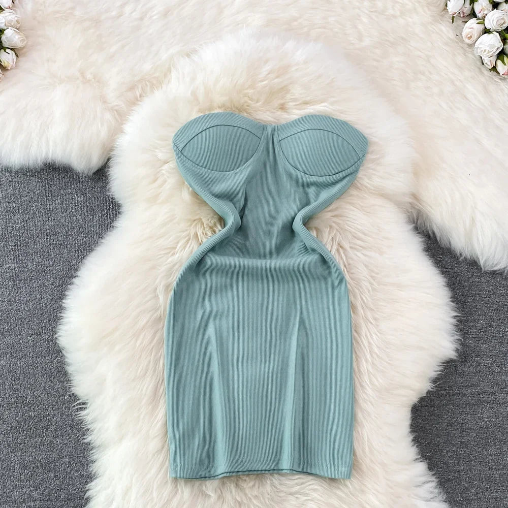 Off Shouler Strapless Tube Top Dress Sexy Bodycon Dresses Party Club Elegant Robe Birthday Vintage Slim Women Clothes Harajuku