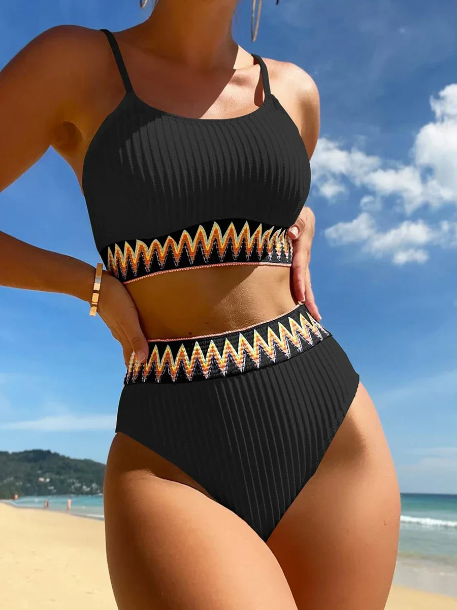 Sporty Bikinis 2024 Women High Waist Swimsuit Solid Sexy Swimwear Female Bathers Bathing Swimming Swim Suit Beachwear