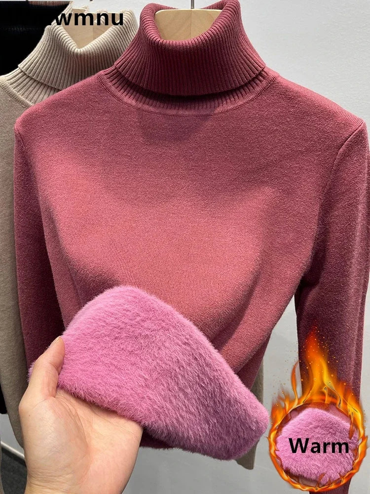 Winter Thick Plush Fleece Lined Knit Pullover Warm Soft Knitwear Jumper Turtleneck Sweater Women Slim Sueter Top New Malhas Pull